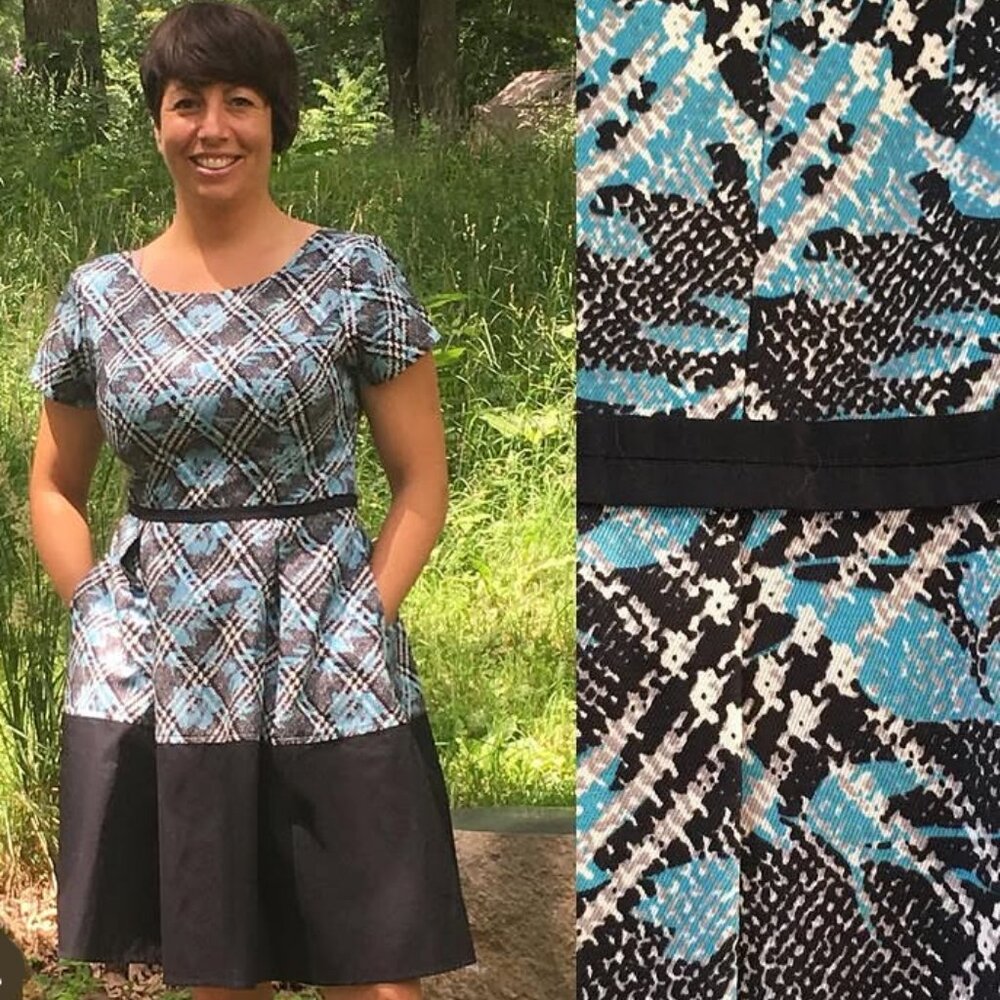 Aqua Floral with Black Trim Dress, size L/12